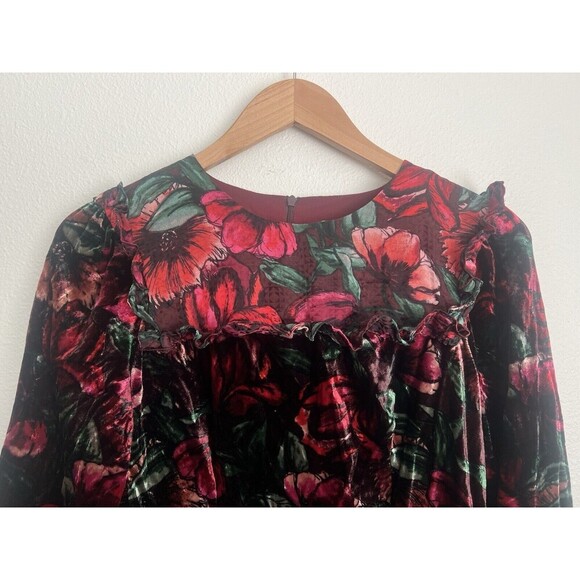 SANDRO Women's Velvet Velour Floral Dress Whimisgoth Dark Romance Silk Blend 38 - Picture 7 of 12